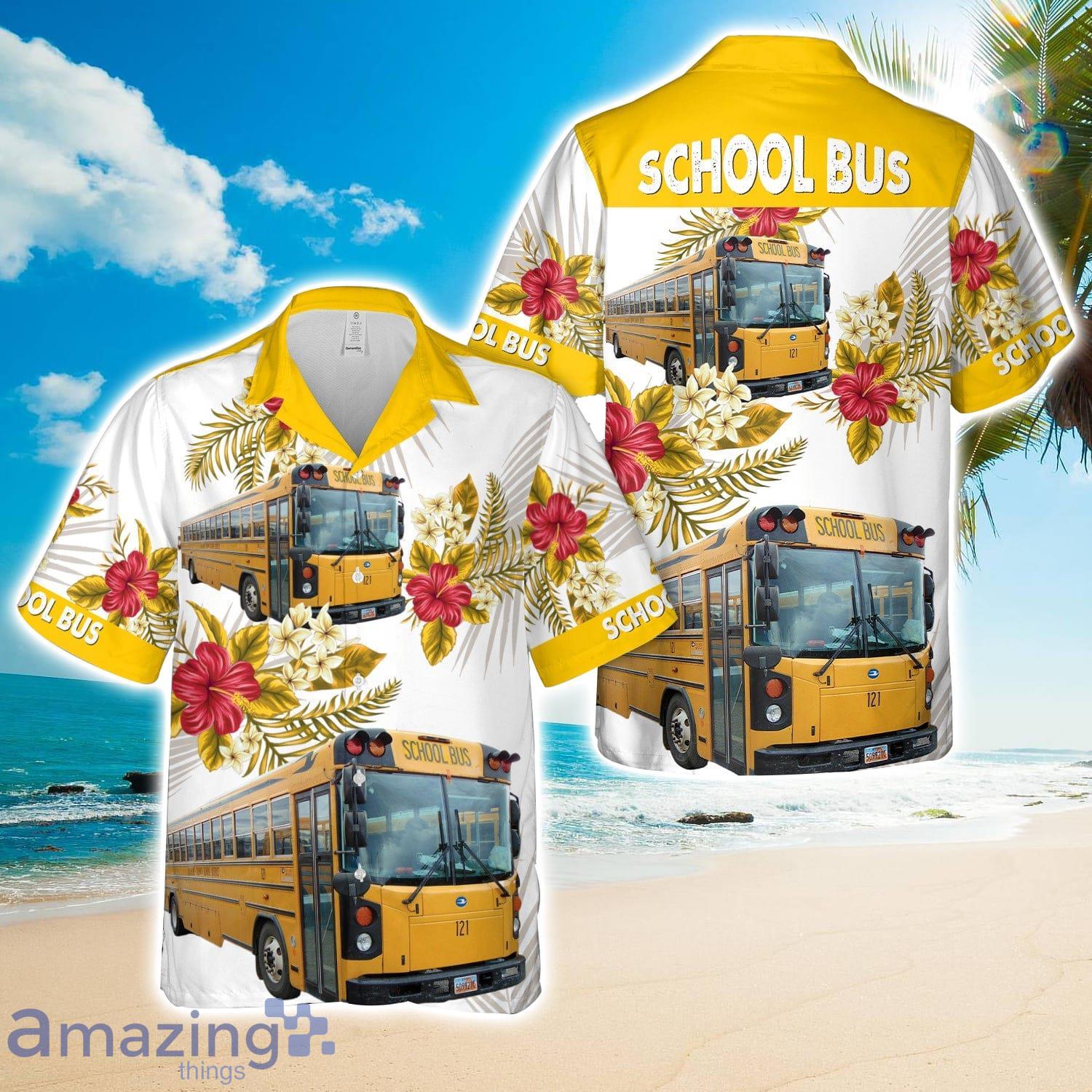 Blue Bird All American Duchesne County School District school bus Hawaiian Shirt image Blue Bird All American Duchesne County School District school bus Hawaiian Shirt Product Photo 1