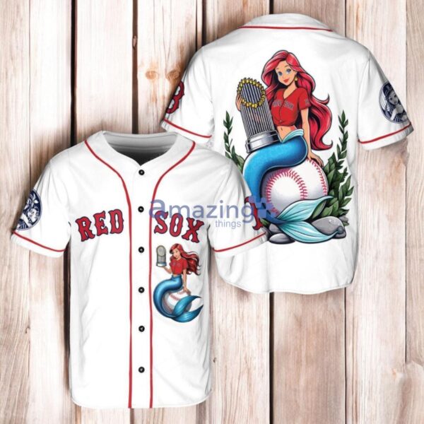 Boston Red Sox x Ariel Mermaid with Trophy Baseball Jersey Shirt White Product Photo 1