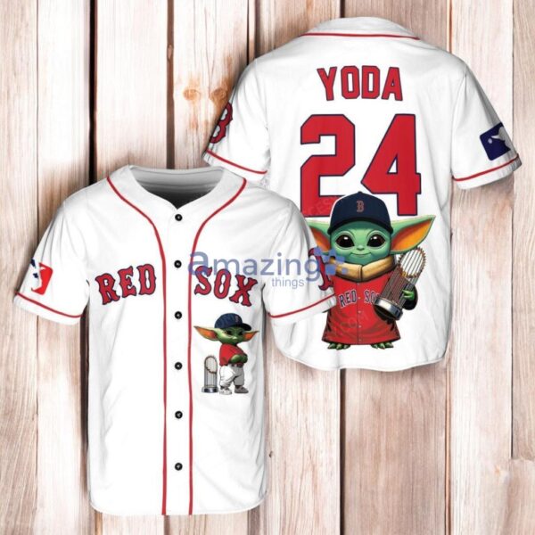 Boston Red Sox x Baby Yoda Star Wars The Mandalorian with Trophy Baseball Jersey Shirt White Product Photo 1