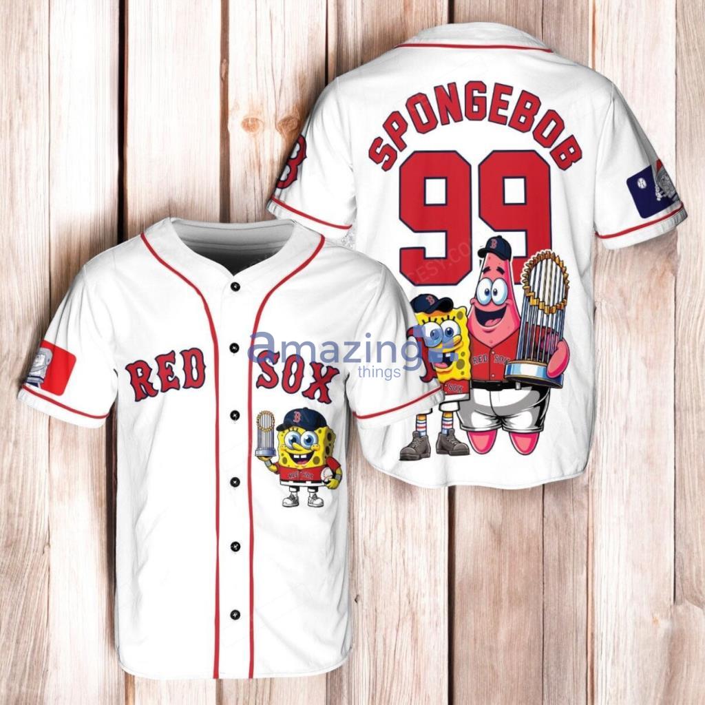 Boston Red Sox x SpongeBob SquarePants with Trophy Baseball Jersey Shirt White image Boston Red Sox x SpongeBob SquarePants with Trophy Baseball Jersey Shirt White Product Photo 1