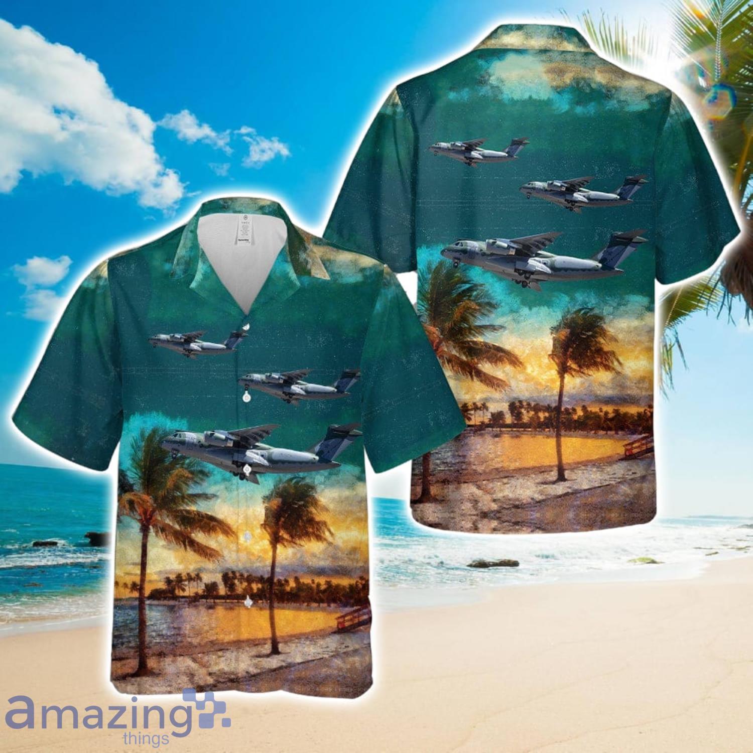 Brazilian Air Force Embraer KC 390 Hawaiian Shirt Gift For Summer image Brazilian Air Force Embraer KC-390 Hawaiian Shirt Gift For Summer Product Photo 1