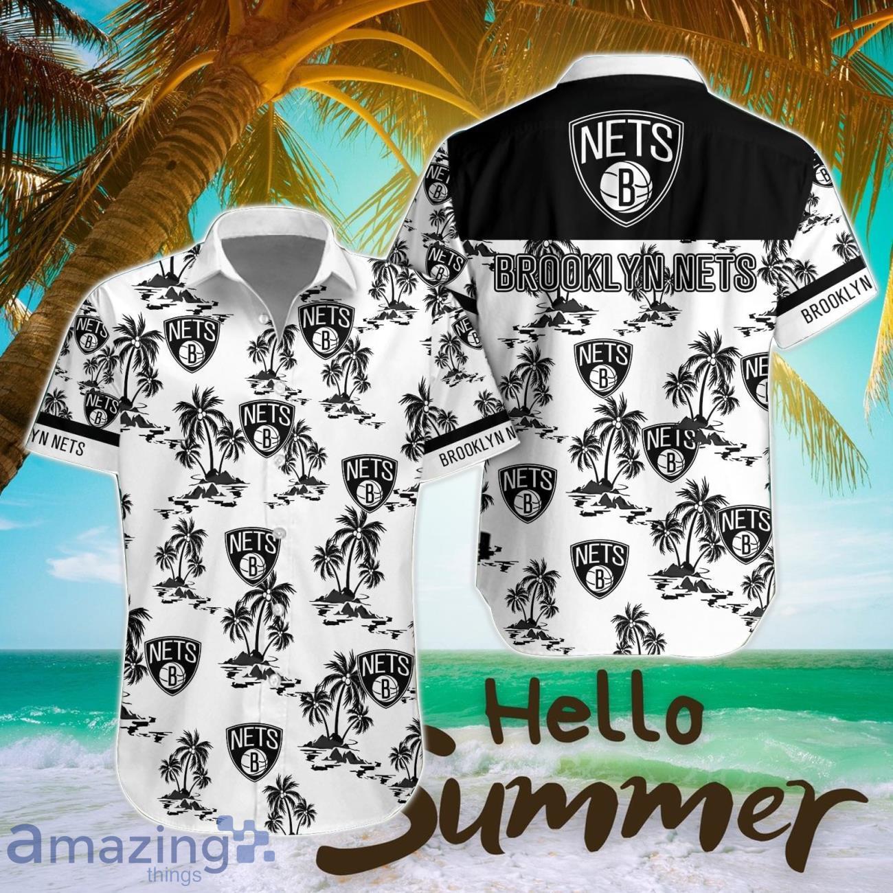 Brooklyn Nets White Hawaiian Shirt All Printed Logo Team Shirt image Brooklyn Nets White Hawaiian Shirt All Printed Logo Team Shirt Product Photo 1