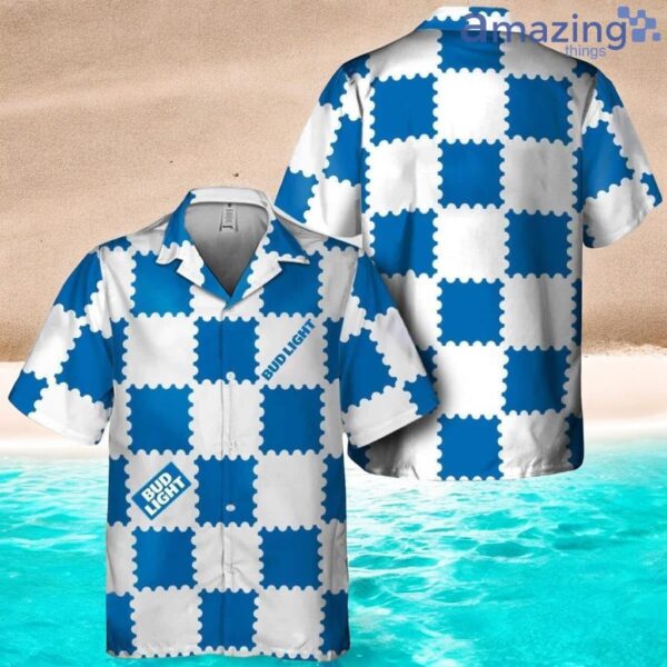 Bud Light Hawaiian Shirt Blue Gingham Pattern Fan Gift Idea Product Photo 1