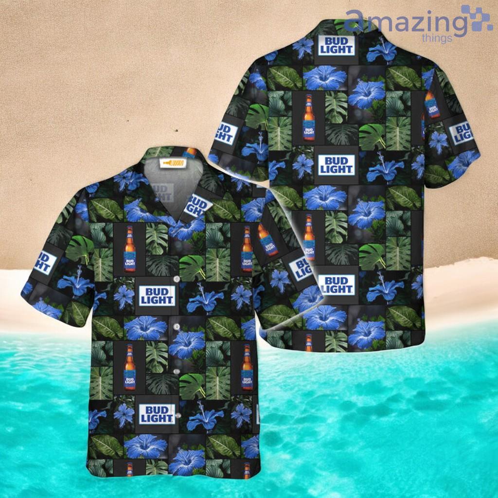Bud Light Tropical Hibiscus Flower Hawaiian Shirt image Bud Light Tropical Hibiscus Flower Hawaiian Shirt Product Photo 1