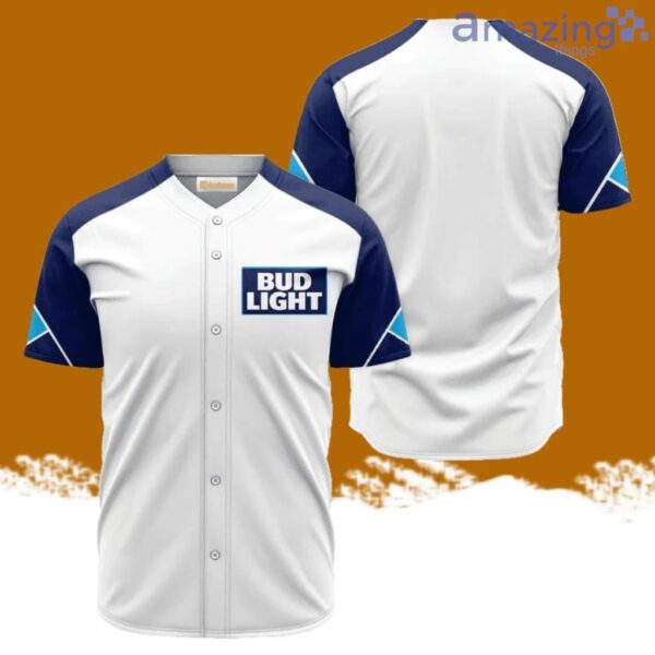 Bud Light White And Blue Baseball Jersey Shirt New Fashion Product Photo 1