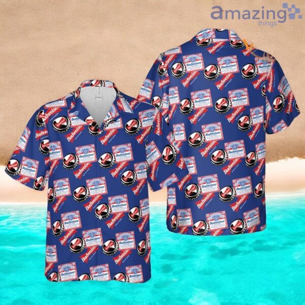 Budweiser Beer Hawaiian Shirt Beer Bottle Cap Design Blue Tropical Hawaiian Shirt Product Photo 1