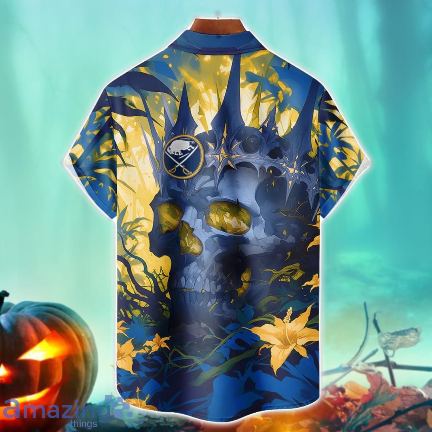 Buffalo Sabres NHL Halloween Skull 3DHawaiian Shirt Halloween Gift For Men Women image Buffalo Sabres NHL Halloween Skull 3DHawaiian Shirt Halloween Gift For Men Women Product Photo 2