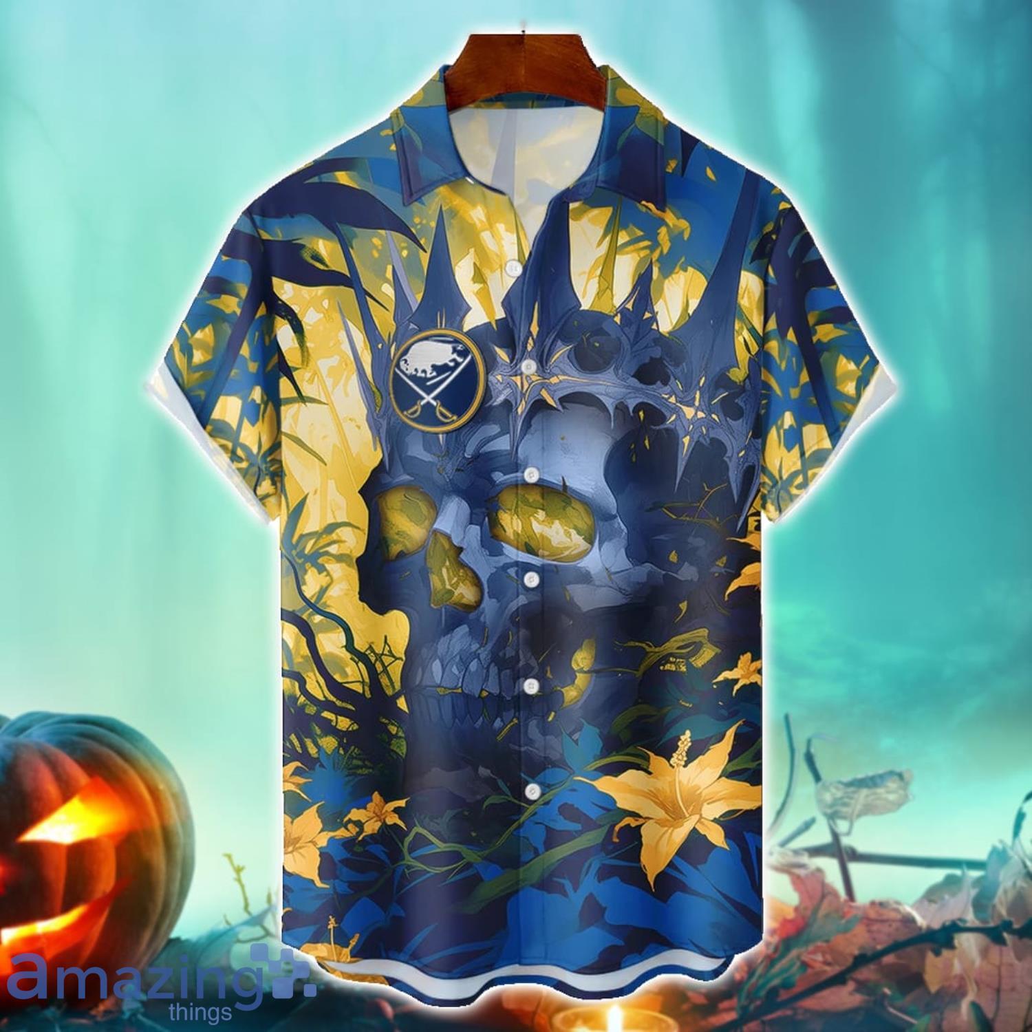 Buffalo Sabres NHL Halloween Skull 3DHawaiian Shirt Halloween Gift For Men Women image Buffalo Sabres NHL Halloween Skull 3DHawaiian Shirt Halloween Gift For Men Women Product Photo 1