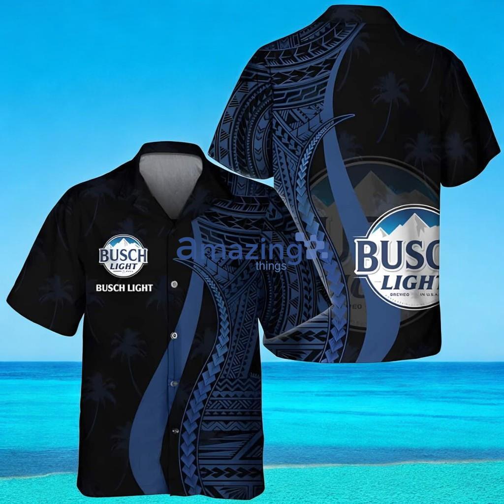 Busch Light Beer Hawaiian Shirt Blue Polynesian Pattern, Summer Holiday Gift Idea, Busch Light Beer Aloha Shirt For Men Women image Busch Light Beer Hawaiian Shirt Blue Polynesian Pattern, Summer Holiday Gift Idea, Busch Light Beer Aloha Shirt For Men Women Product Photo 1