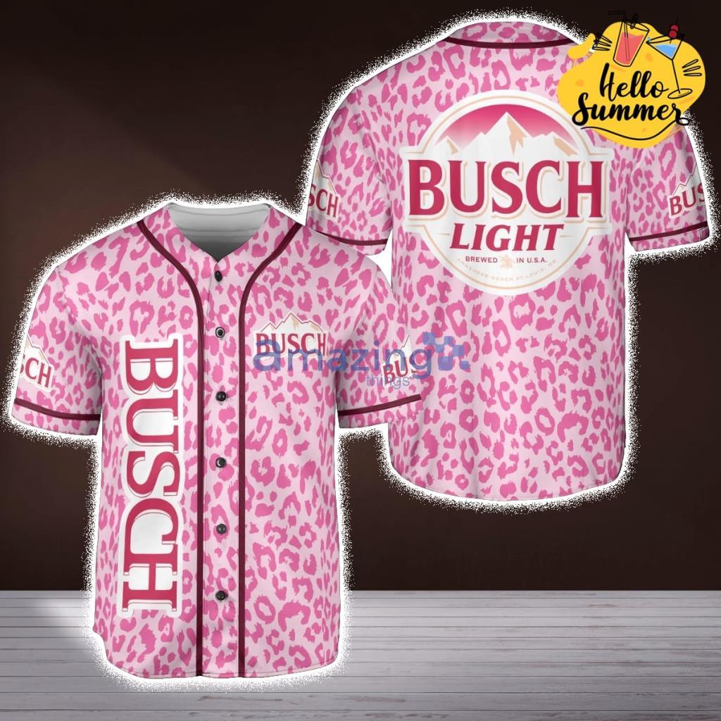 Busch Light Beer Pink Leopard Brewed Beer In Usa Pink Baseball Jersey Shirt image Busch Light Beer Pink Leopard Brewed Beer In Usa Pink Baseball Jersey Shirt Product Photo 1