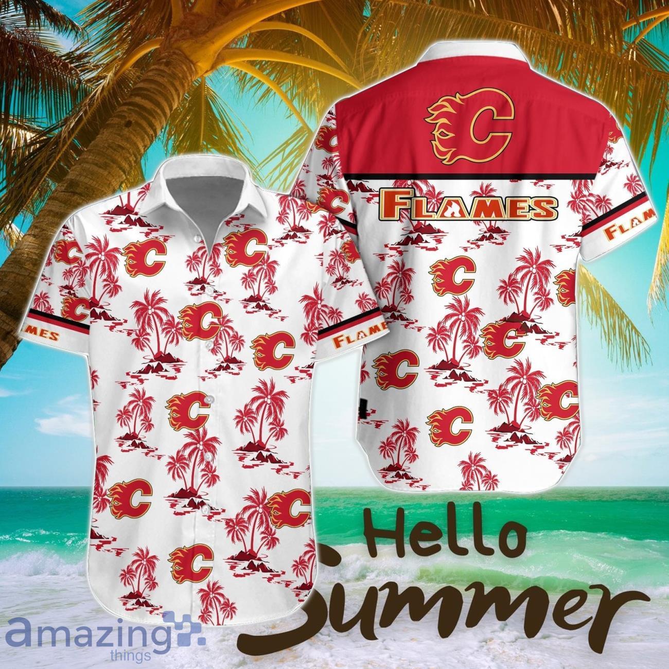 Calgary Flames Tropical 3D Hawaiian Shirt All Printed Logo Team Shirt image Calgary Flames Tropical 3D Hawaiian Shirt All Printed Logo Team Shirt Product Photo 1