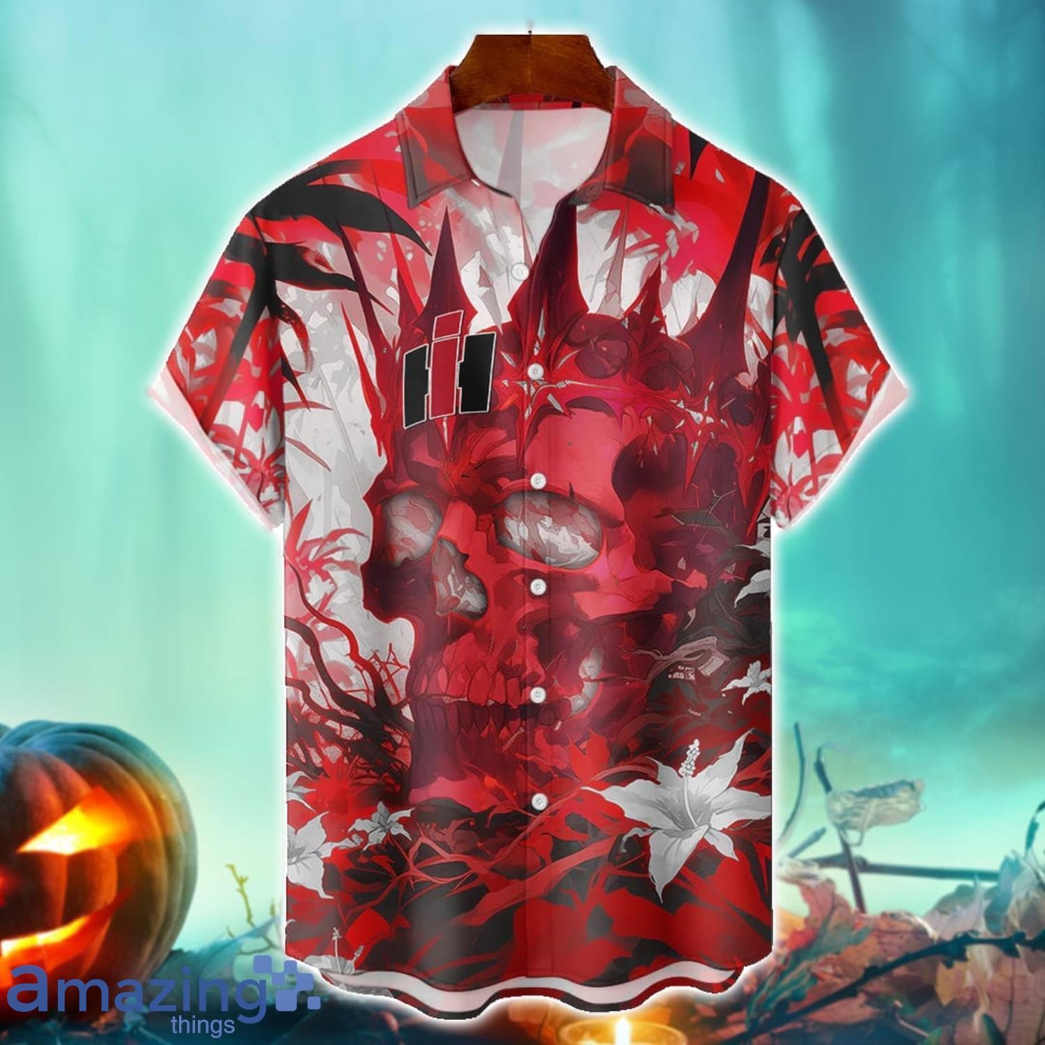 Case IH Royal Skull Halloween Hawaiian Shirt For Fans image Case IH Royal Skull Halloween Hawaiian Shirt For Fans Product Photo 1