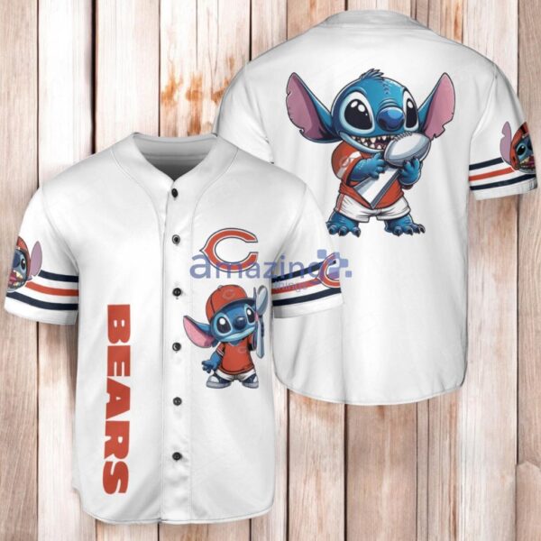 Chicago Bears Lilo & Stitch Baseball Jersey Shirt White Product Photo 1