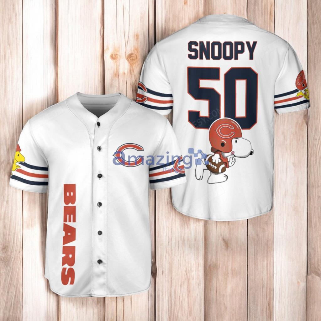 Chicago Bears Snoopy Baseball Jersey Shirt White image Chicago Bears Snoopy Baseball Jersey Shirt White Product Photo 1