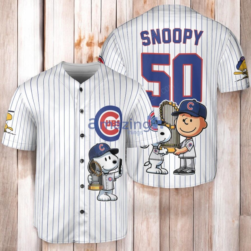 Chicago Cubs Peanut Snoopy Baseball Jersey Shirt White image Chicago Cubs Peanut Snoopy Baseball Jersey Shirt White Product Photo 1
