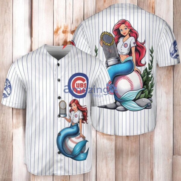 Chicago Cubs x Ariel Mermaid with Trophy Baseball Jersey Shirt White Product Photo 1