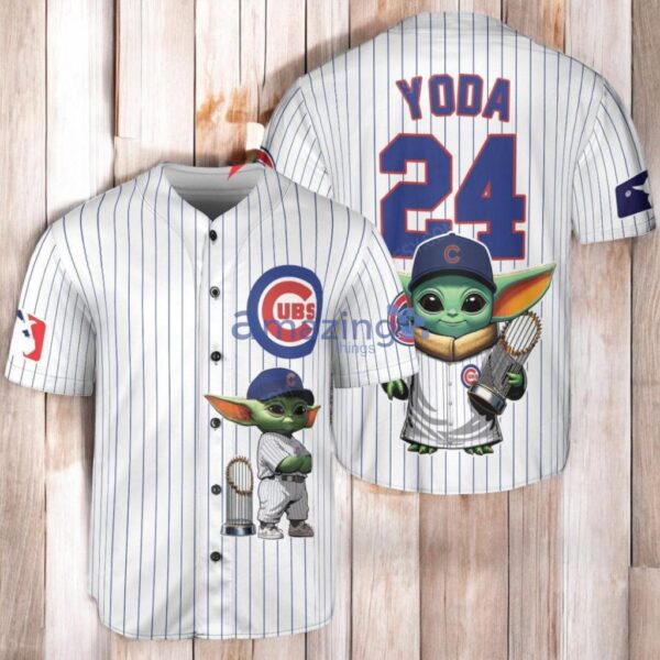 Chicago Cubs x Baby Yoda Star Wars The Mandalorian with Trophy Baseball Jersey Shirt White Product Photo 1