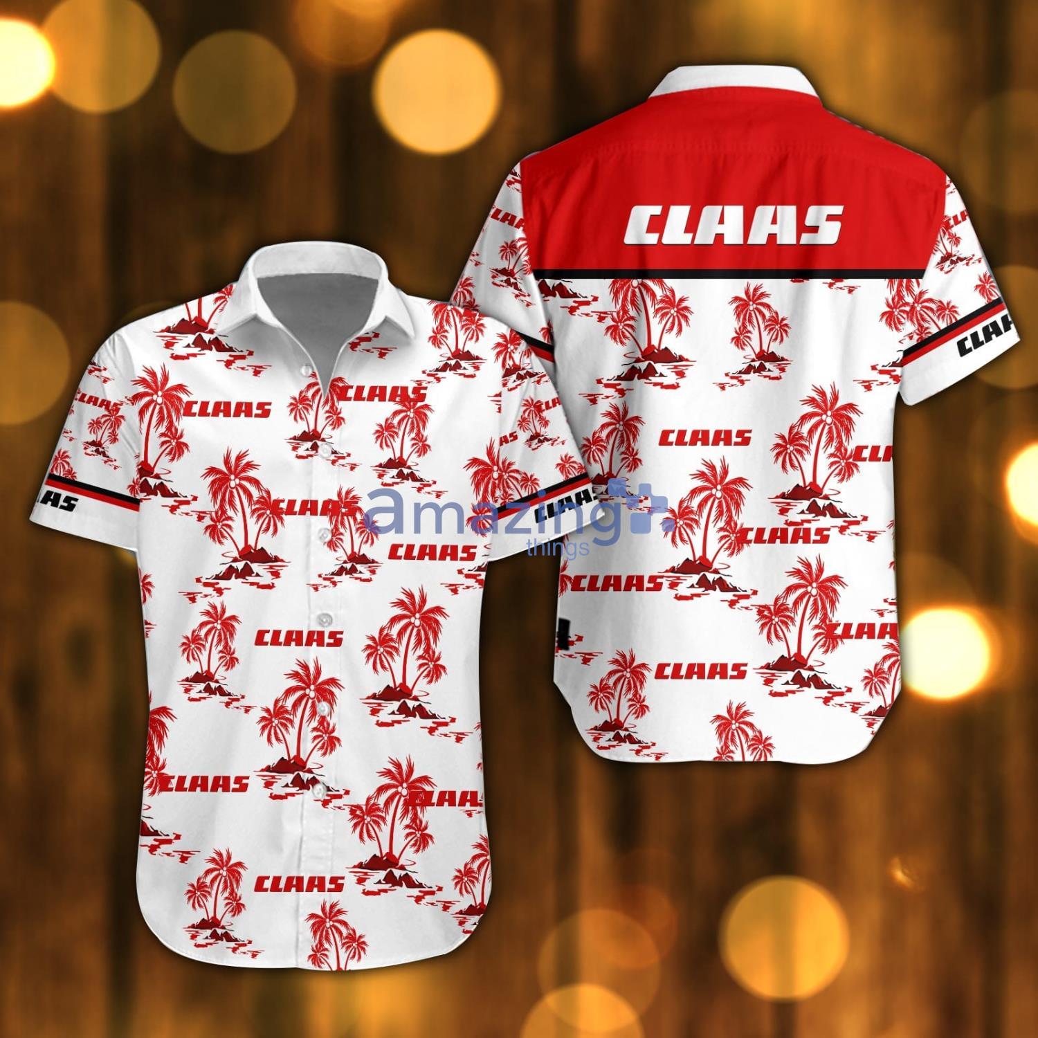 Claas Beach Shirt Logo Printed White Hawaiian Shirt For Men And Women image Claas Beach Shirt Logo Printed White Hawaiian Shirt For Men And Women Product Photo 1