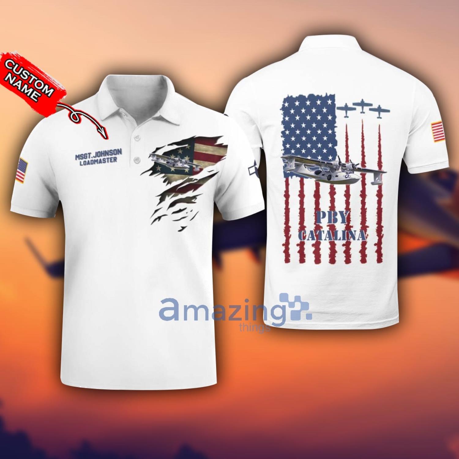 Consolidated PBY Catalina 3D Aircraft Flag White Polo Shirt For Men And Women Custom Name image Consolidated PBY Catalina 3D Aircraft Flag White Polo Shirt For Men And Women Custom Name Product Photo 1