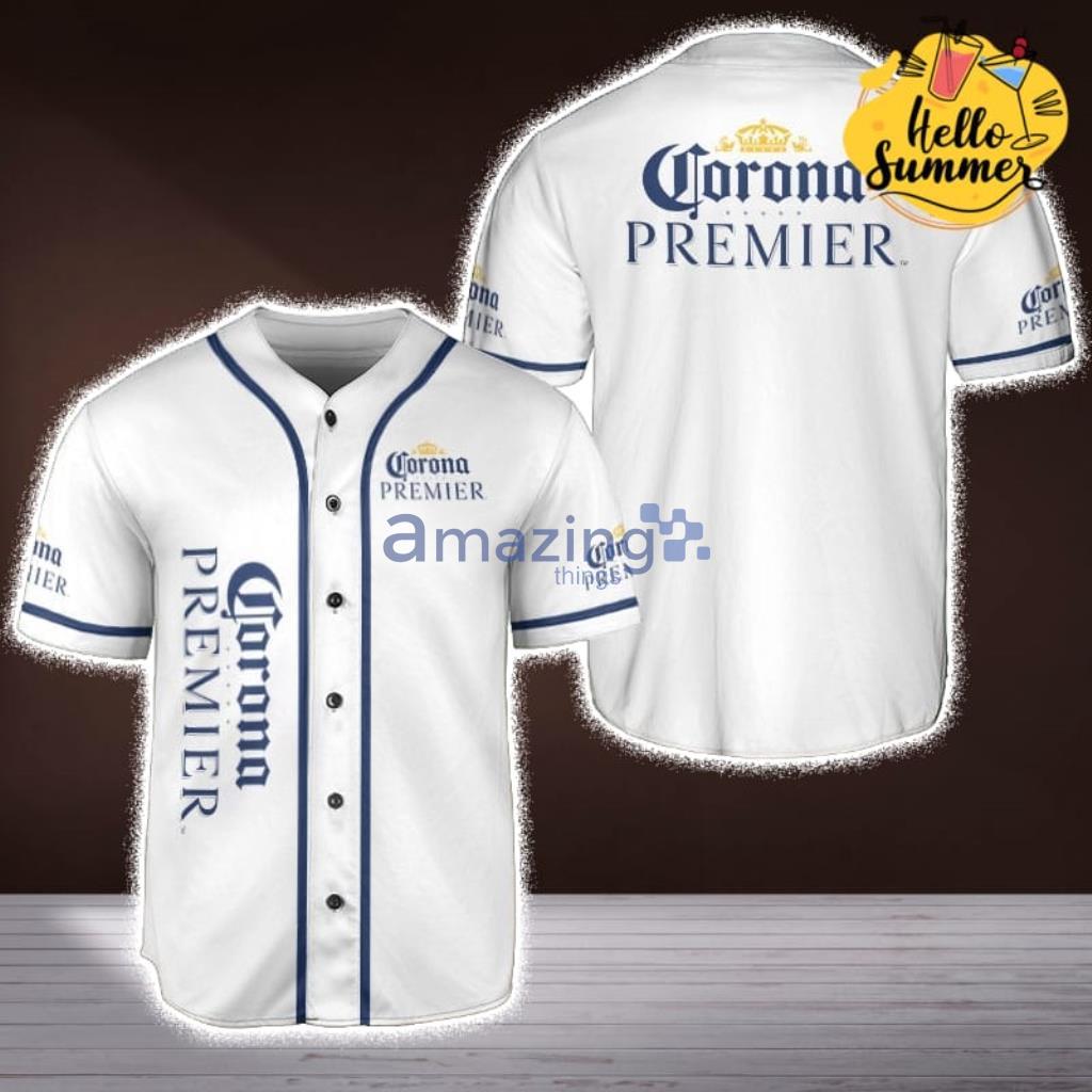 Corona Premier Beer Famous Beer Brand Logo, Corona King Beer White Design Baseball Jersey Shirt image Corona Premier Beer Famous Beer Brand Logo, Corona King Beer White Design Baseball Jersey Shirt Product Photo 1