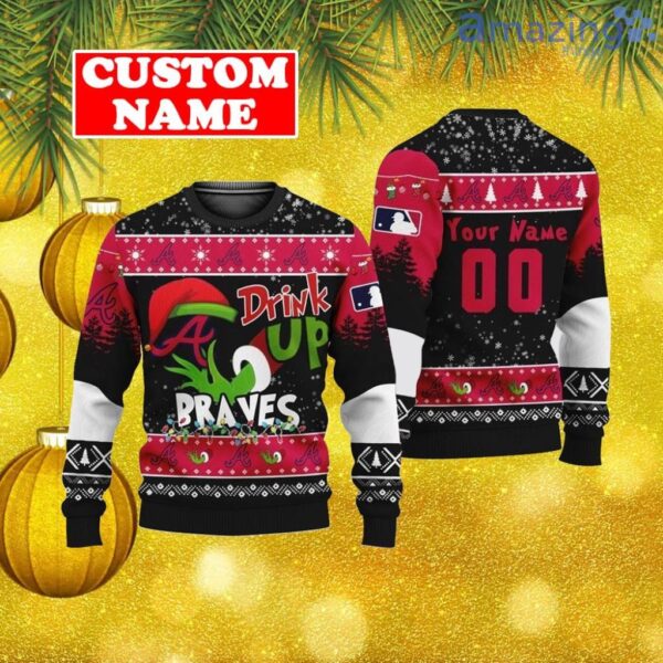 Custom MLB Atlanta Braves Ugly Christmas Sweater Grinch Drink Up Gift For Men And Women Product Photo 1