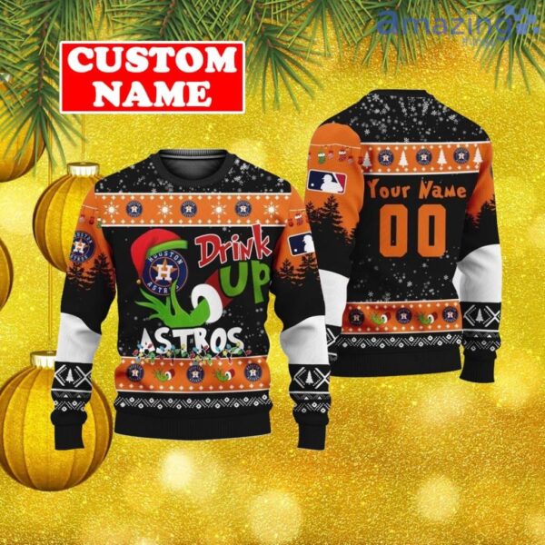 Custom MLB Houston Astros Ugly Christmas Sweater Grinch Drink Up Gift For Men And Women Product Photo 1