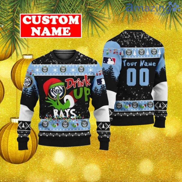 Custom MLB Tampa Bay Rays Ugly Christmas Sweater Grinch Drink Up Gift For Men And Women Product Photo 1