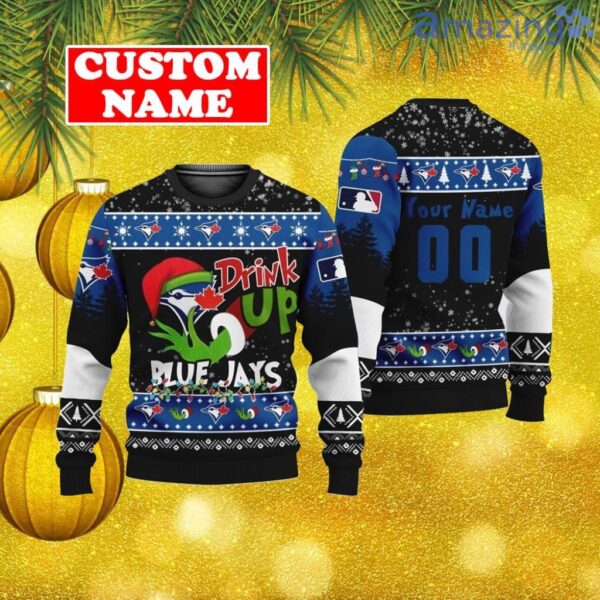 Custom MLB Toronto Blue Jays Ugly Christmas Sweater Grinch Drink Up Gift For Men And Women Product Photo 1