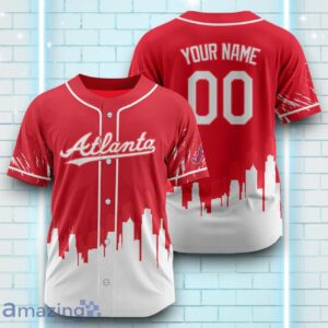 Custom Name Atlanta Braves Red White Pattern Baseball Jersey For Sport Fans Product Photo 1