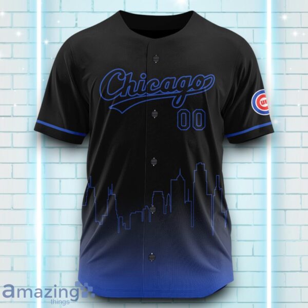 Custom Name Chicago Cubs Black Blue Pattern Baseball Jersey For Sport Fans Product Photo 2