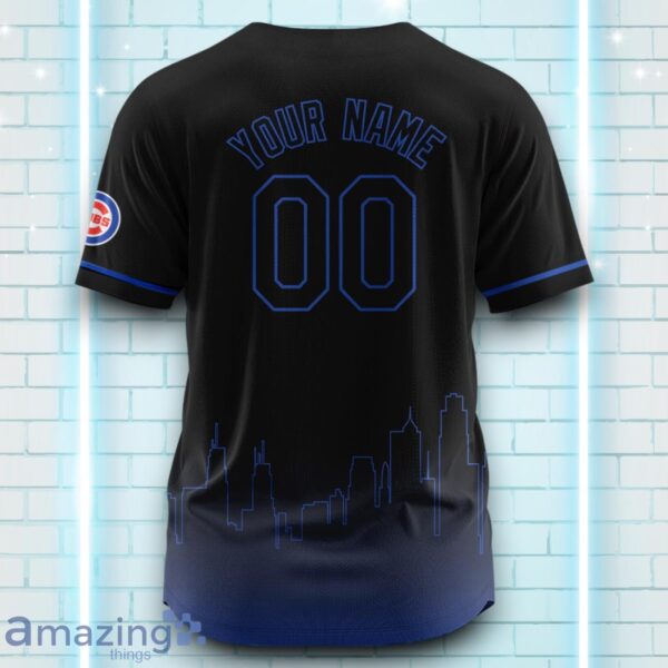 Custom Name Chicago Cubs Black Blue Pattern Baseball Jersey For Sport Fans Product Photo 3