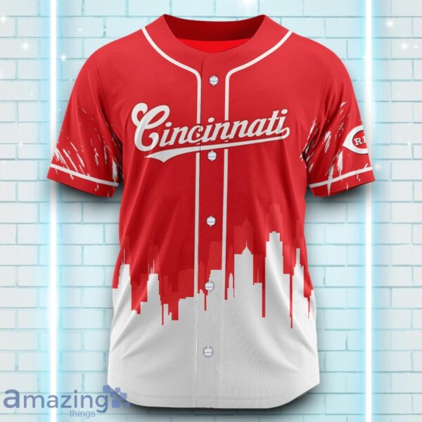 Custom Name Cincinnati Reds Red White Pattern Baseball Jersey For Sport Fans Product Photo 2