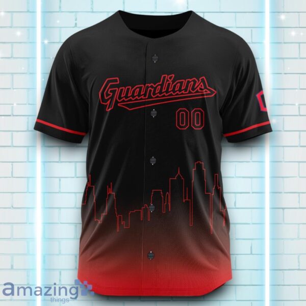 Custom Name Cleveland Guardians Red Black Red Pattern Baseball Jersey For Sport Fans Product Photo 2