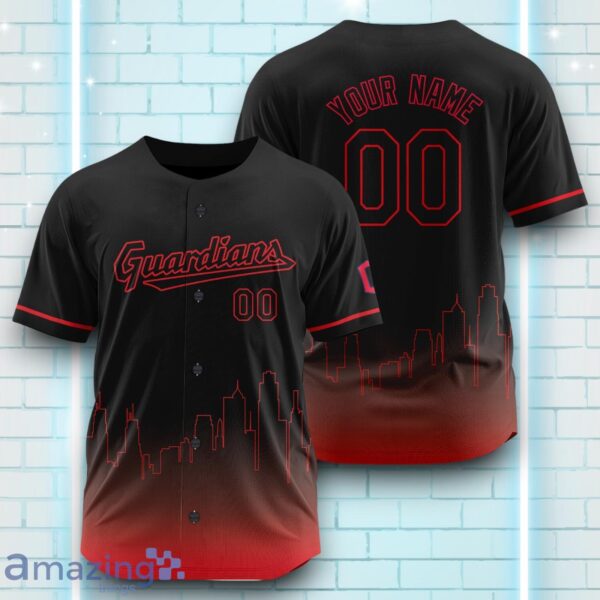 Custom Name Cleveland Guardians Red Black Red Pattern Baseball Jersey For Sport Fans Product Photo 1
