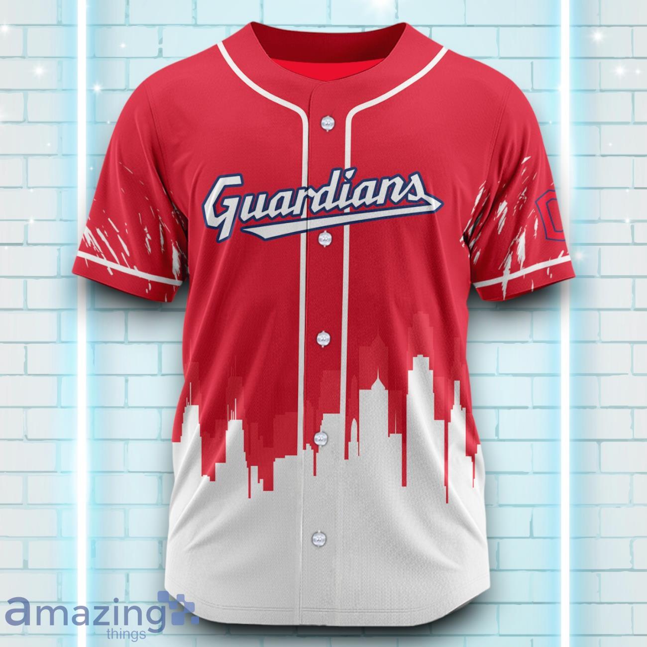 Custom Name Cleveland Guardians Red White Pattern Baseball Jersey For Sport Fans image Custom Name Cleveland Guardians Red White Pattern Baseball Jersey For Sport Fans Product Photo 2