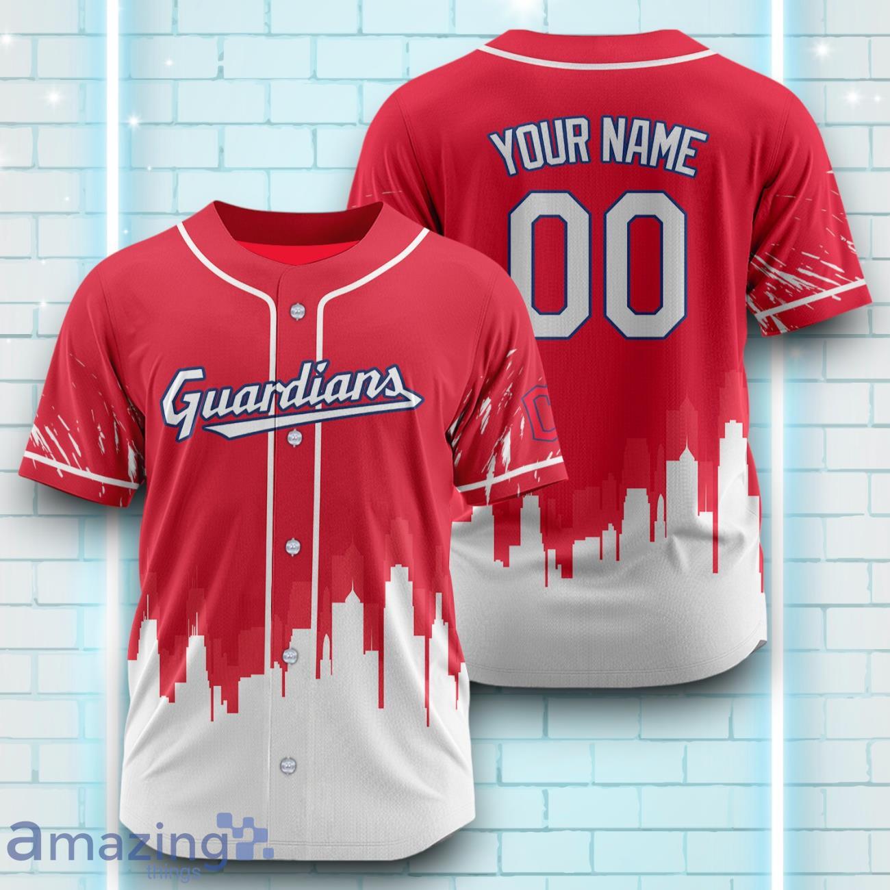 Custom Name Cleveland Guardians Red White Pattern Baseball Jersey For Sport Fans image Custom Name Cleveland Guardians Red White Pattern Baseball Jersey For Sport Fans Product Photo 1