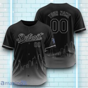 Custom Name Detroit Tigers Black Grey Pattern Baseball Jersey For Sport Fans Product Photo 1