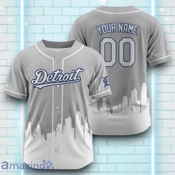 Custom Name Detroit Tigers Grey White Pattern Baseball Jersey For Sport Fans Product Photo 1