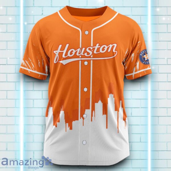 Custom Name Houston Astros Orange White Pattern Baseball Jersey For Sport Fans Product Photo 2