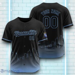 Custom Name Kansas City Royals Black Blue Pattern Baseball Jersey For Sport Fans Product Photo 1
