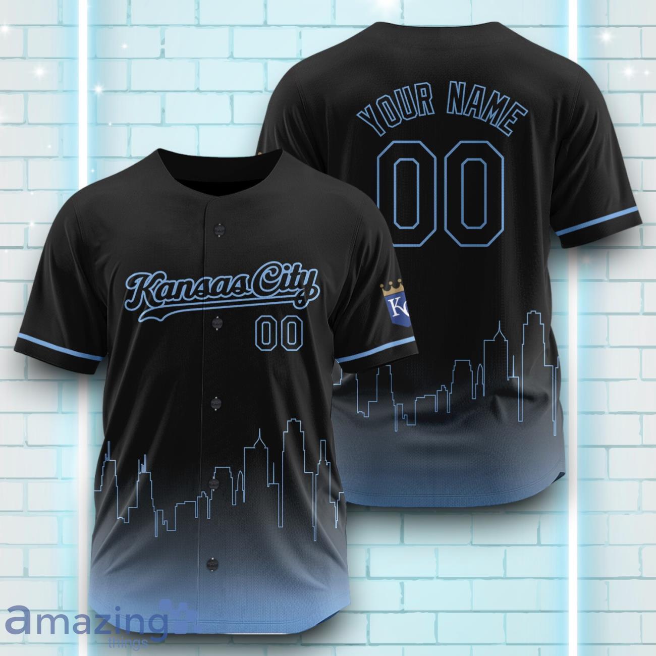 Custom Name Kansas City Royals Black Blue Pattern Baseball Jersey For Sport Fans image Custom Name Kansas City Royals Black Blue Pattern Baseball Jersey For Sport Fans Product Photo 1