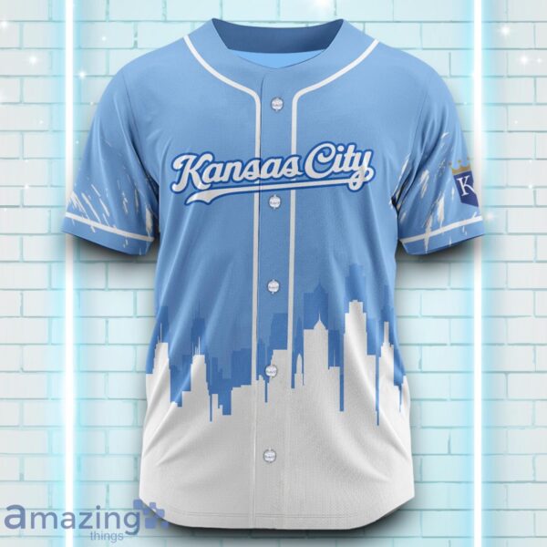 Custom Name Kansas City Royals Blue White Pattern Baseball Jersey For Sport Fans Product Photo 2