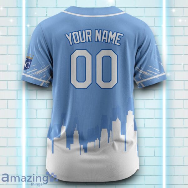 Custom Name Kansas City Royals Blue White Pattern Baseball Jersey For Sport Fans Product Photo 3