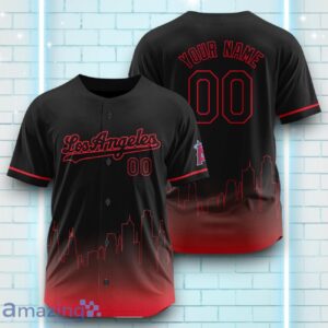 Custom Name Los Angeles Angels Black Red Pattern Baseball Jersey For Sport Fans Product Photo 1