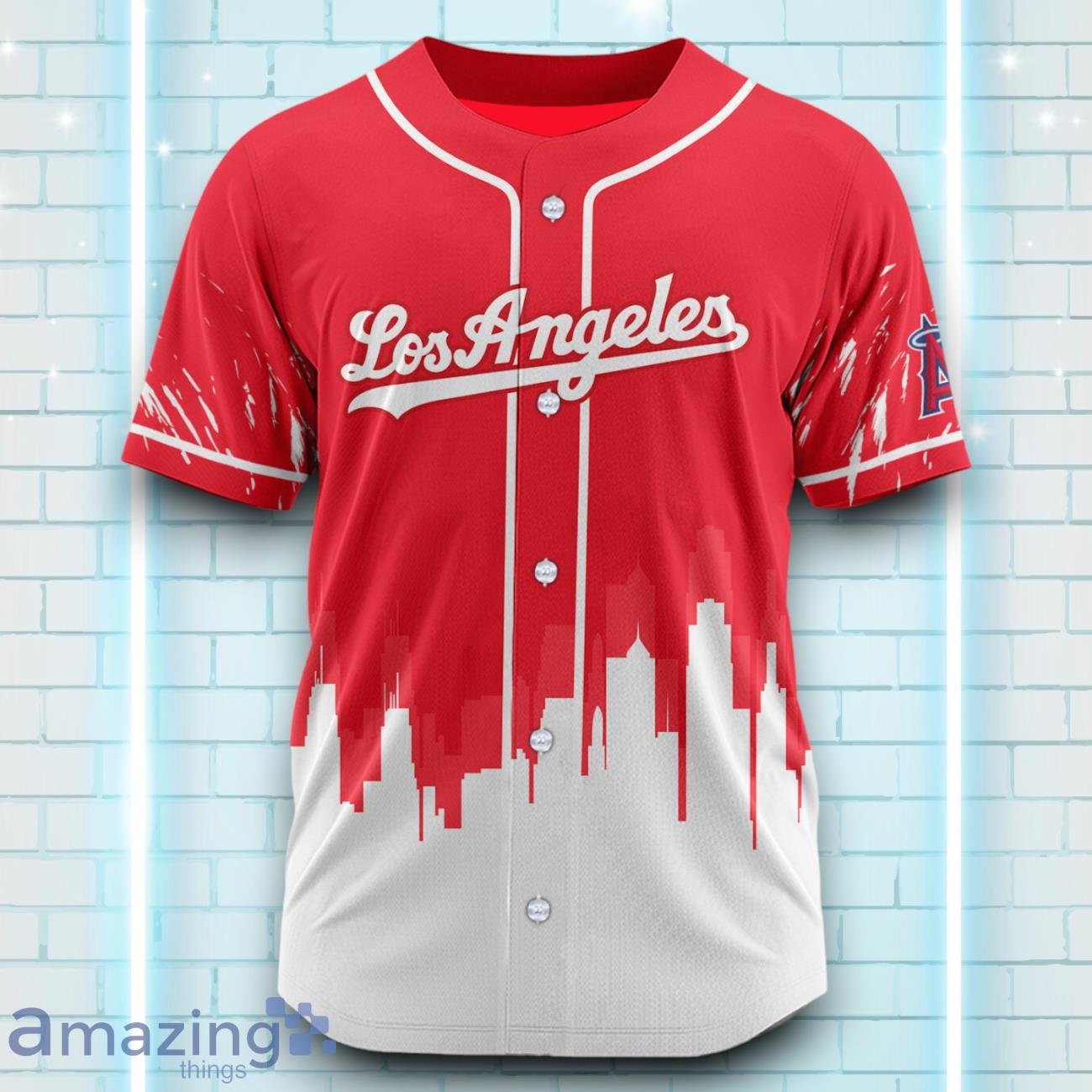 Custom Name Los Angeles Angels Red White Pattern Baseball Jersey For Sport Fans image Custom Name Los Angeles Angels Red White Pattern Baseball Jersey For Sport Fans Product Photo 2