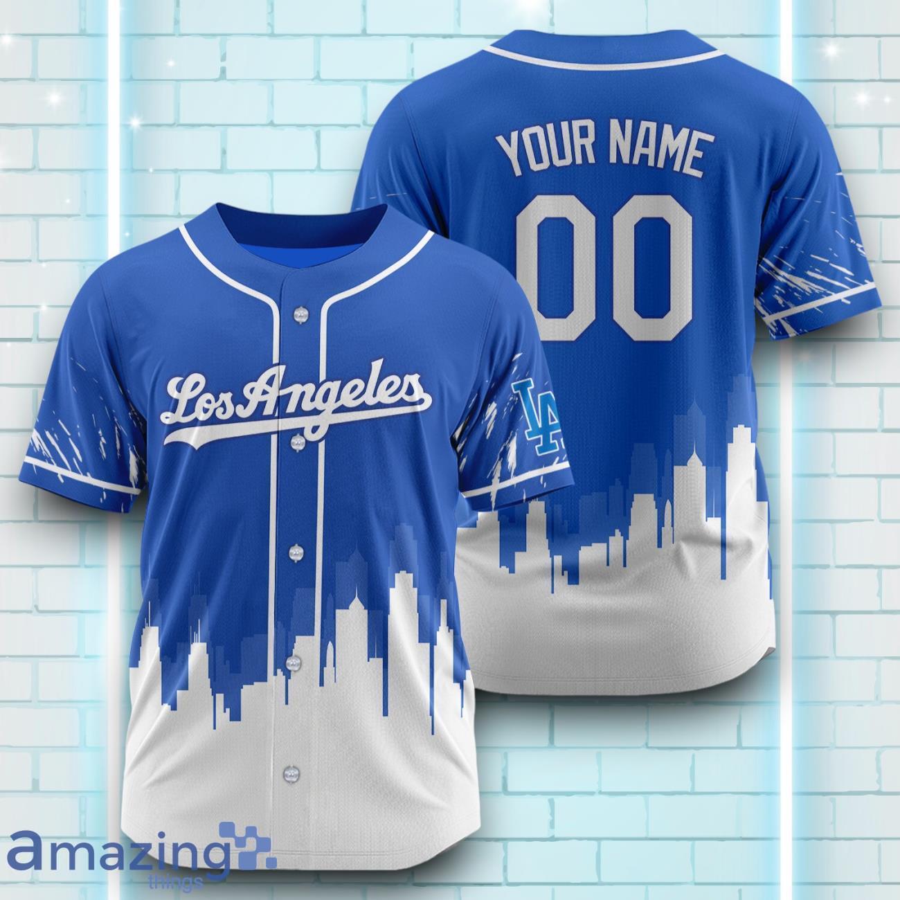 Custom Name Los Angeles Dodgers Blue White Pattern Baseball Jersey For Sport Fans image Custom Name Los Angeles Dodgers Blue White Pattern Baseball Jersey For Sport Fans Product Photo 1