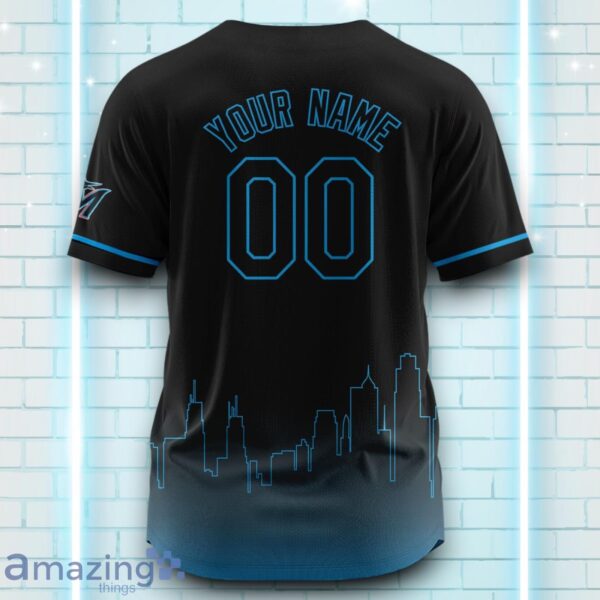 Custom Name Miami Marlins Black Blue Pattern Baseball Jersey For Sport Fans Product Photo 3