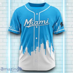 Custom Name Miami Marlins Blue White Pattern Baseball Jersey For Sport Fans Product Photo 2