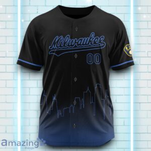Custom Name Milwaukee Brewers Black Blue Pattern Baseball Jersey For Sport Fans Product Photo 2