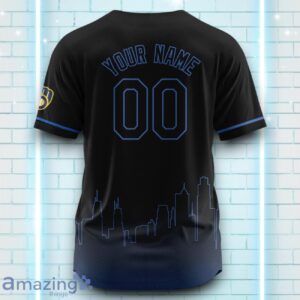 Custom Name Milwaukee Brewers Black Blue Pattern Baseball Jersey For Sport Fans Product Photo 3